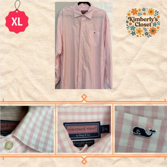 Vineyard Vines XL Pink Gingham Tucker Shirt Whale Logo Bundle to save 20% - Picture 3 of 7